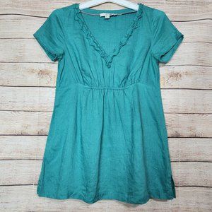 Boden Top Womens Size 4 Linen Shirt Green V Neck Lagenlook